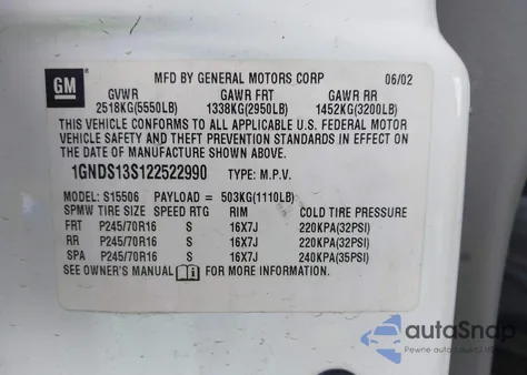 2002 Chevrolet Trailblazer Ls из США, поврежденный, VIN 1GNDS13S122522990